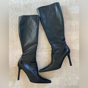 Black Leather Knee-High Boots made in Italy EU38